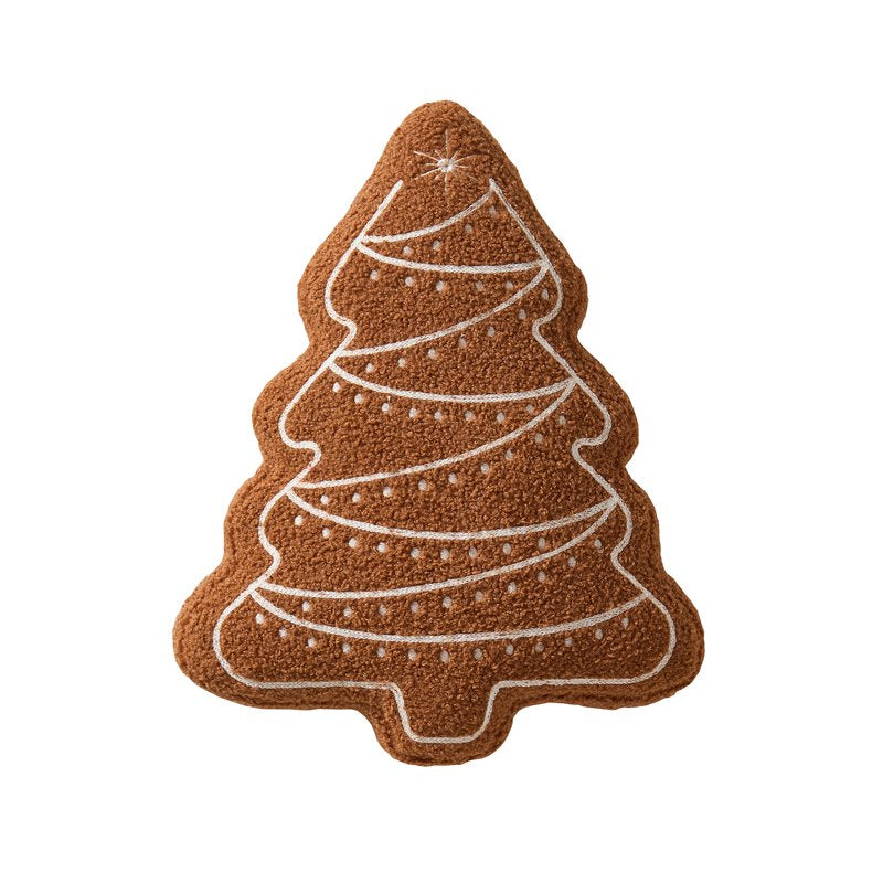 Gingerbread Tree-Shaped Decorative Pillow - Holiday Farmhouse Accent, 16x12 Inches