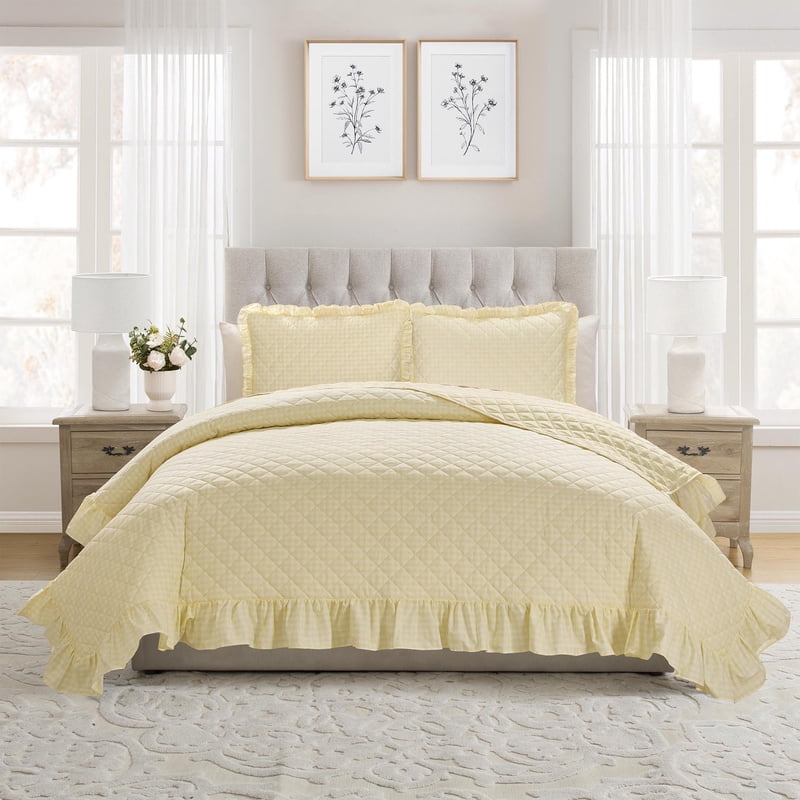 My Texas House Gingham Ruffle Quilt Set - King Yellow