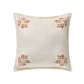 Ivory Embroidered Leaves Velvet Decorative Pillow - 18x18 Inches, Farmhouse Style