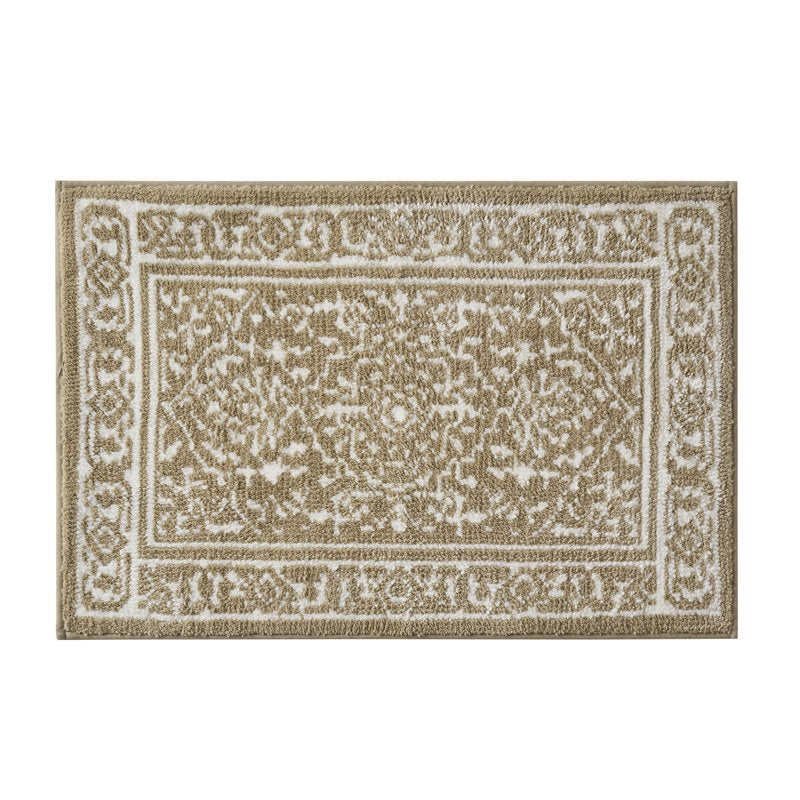 20 x 32 Inch Taupe Medallion Knitted Bath Rug - Farmhouse Style