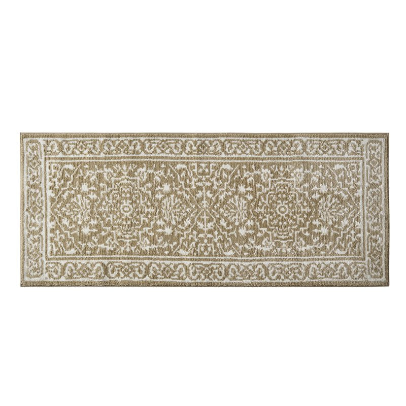 Lacey Taupe Medallion Knitted Bath Rug Runner - 24 x 60 Inches