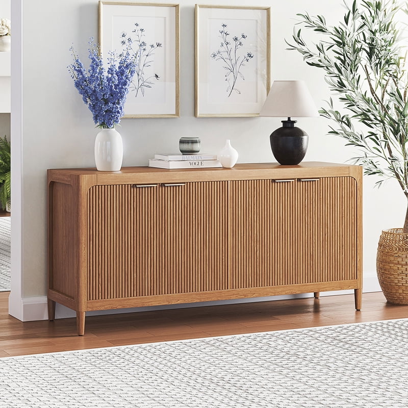 Linden Fluted Buffet Cabinet with Adjustable Shelves - Warm Brown