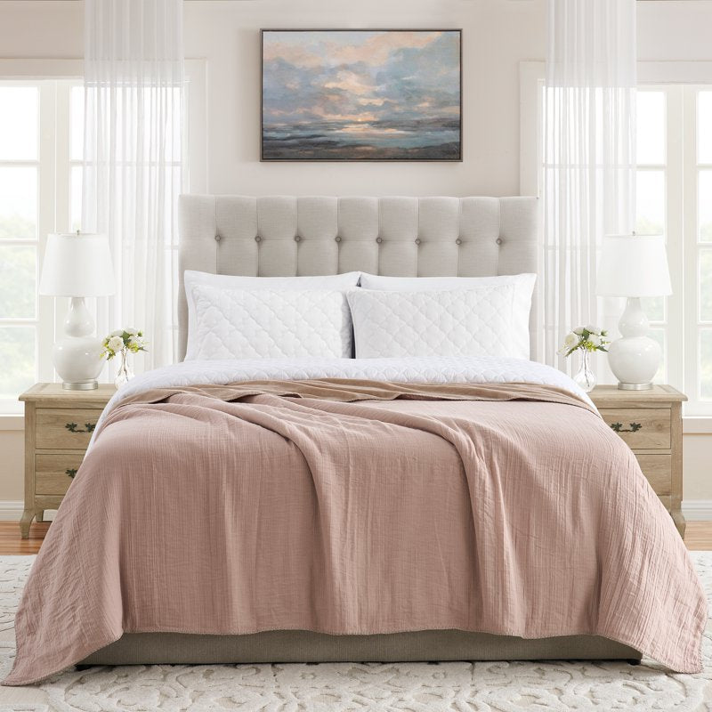 King Muslin Flannel Bed Blanket - Taupe, Reversible Lightweight Bedding