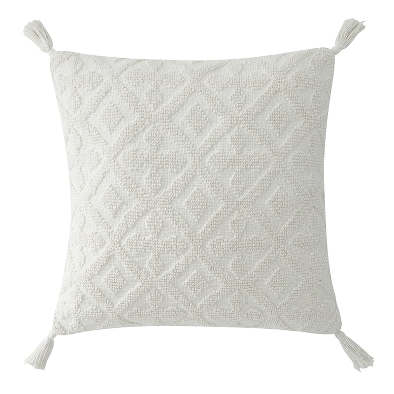 Farmhouse Style Cotton Tufted Throw Pillow - 20x20 in, Coconut Milk - Variation 1