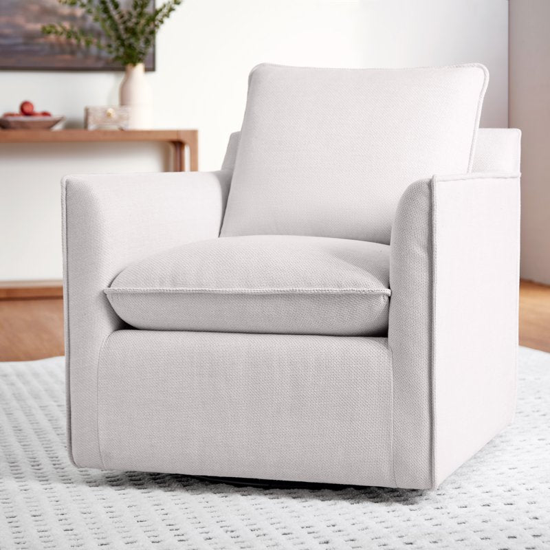 Swivel Accent Chair - Cream Linen Fabric, 360-Degree Rotation