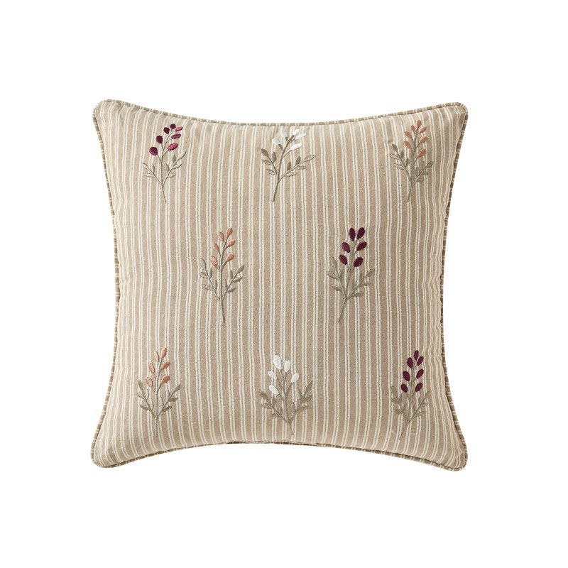 Autumn Embroidered Flowers Decorative Throw Pillow - Taupe 18x18 Inches