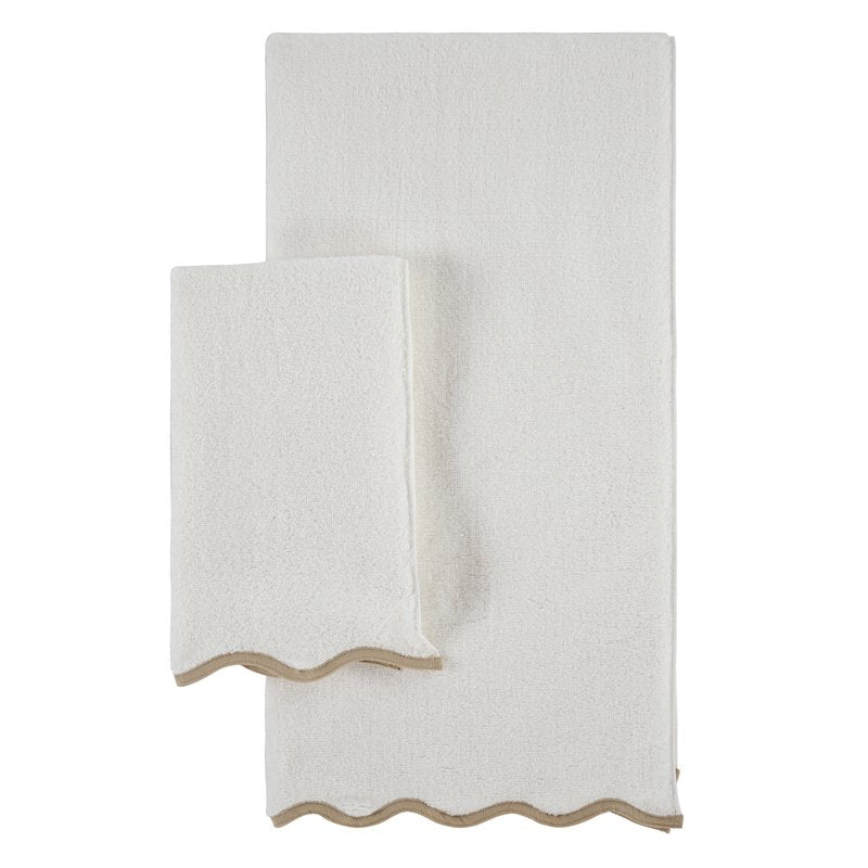 Ivory Cotton Hand and Bath Towel Set - Scallop Border, 2-Piece