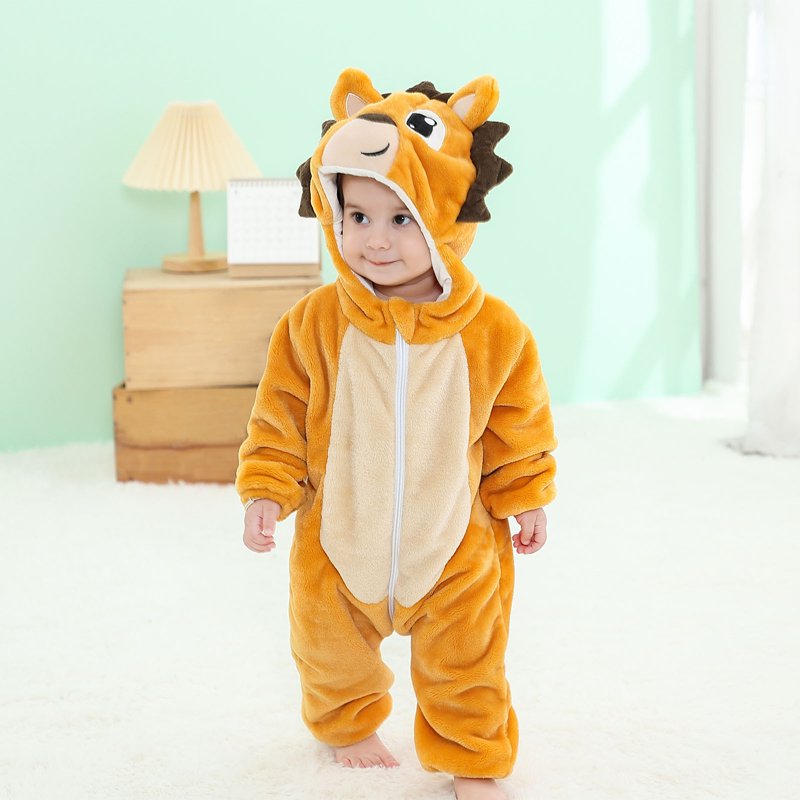 Kids Animal Cosplay Romper Hooded Flannel Jumpsuit 6-12 Months Yellow