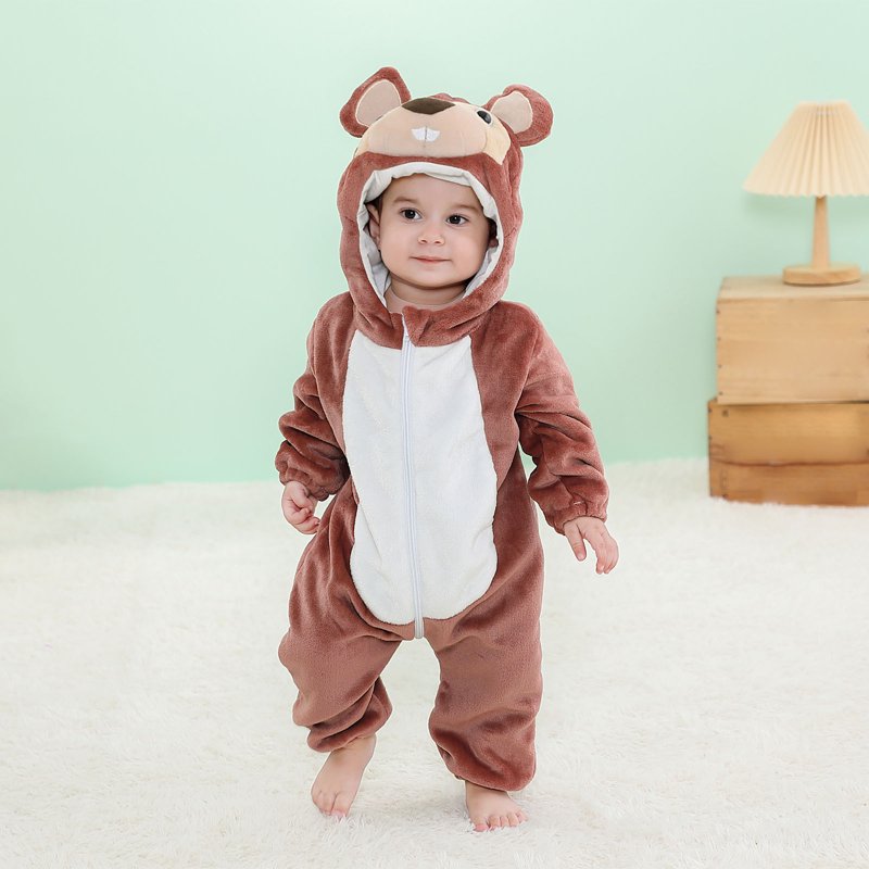 Kids Animal Cosplay Hooded Flannel Jumpsuit - Brown 3T-4T