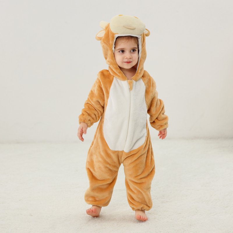 Kids Animal Cosplay Romper - Hooded Flannel Jumpsuit for 18-24 Months - Yellow