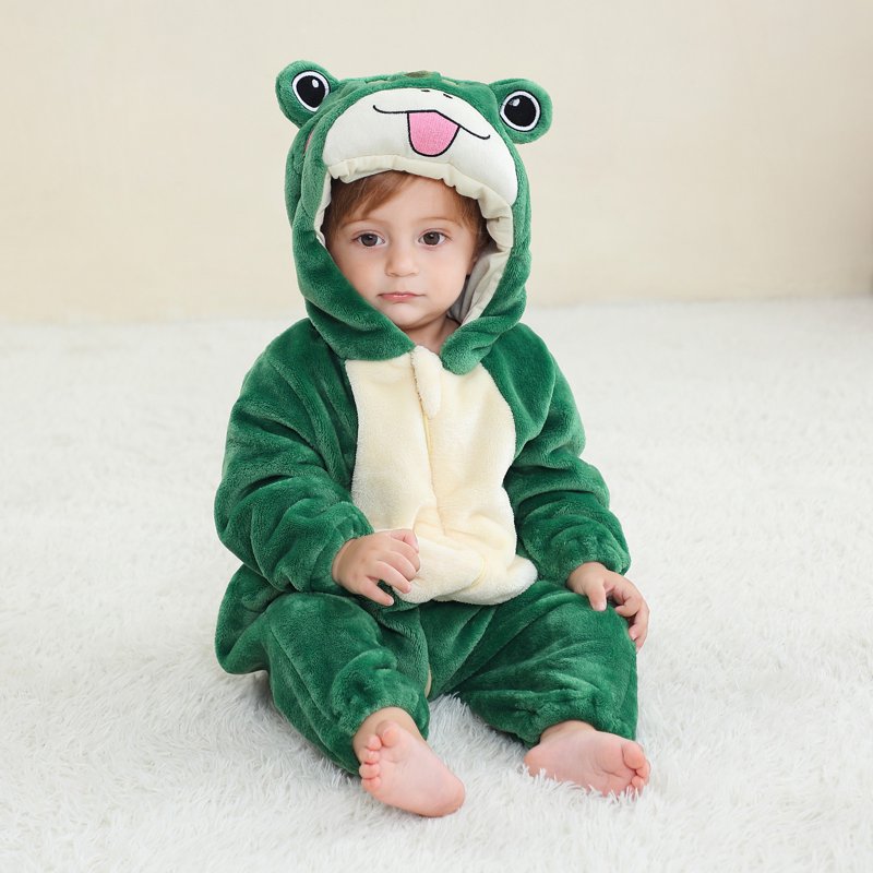 Toddler Animal Cosplay Jumpsuit for Boys Girls 3-4T Hooded Flannel Outfit - Green