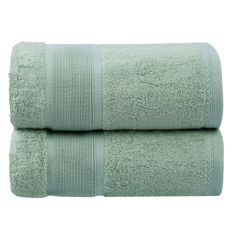 Green Cotton Blend Bath Towel Set of 2 - Soft, Absorbent, Quick-Dry 27x54