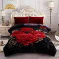 King Size Plush Blanket - Thick 2-Ply Warm Bed Cover with Floral Design - Black Purple-Red, 85x93 inches