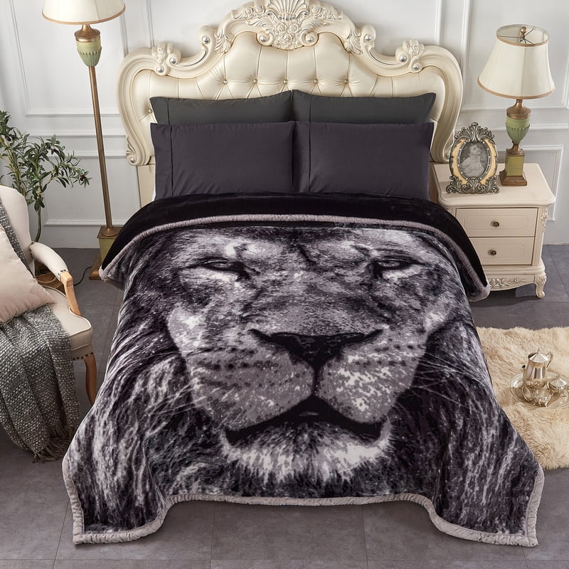 King Size Plush Blanket 2-Ply Thick Warm Microfiber Bed Cover - Lion Eagle Variation