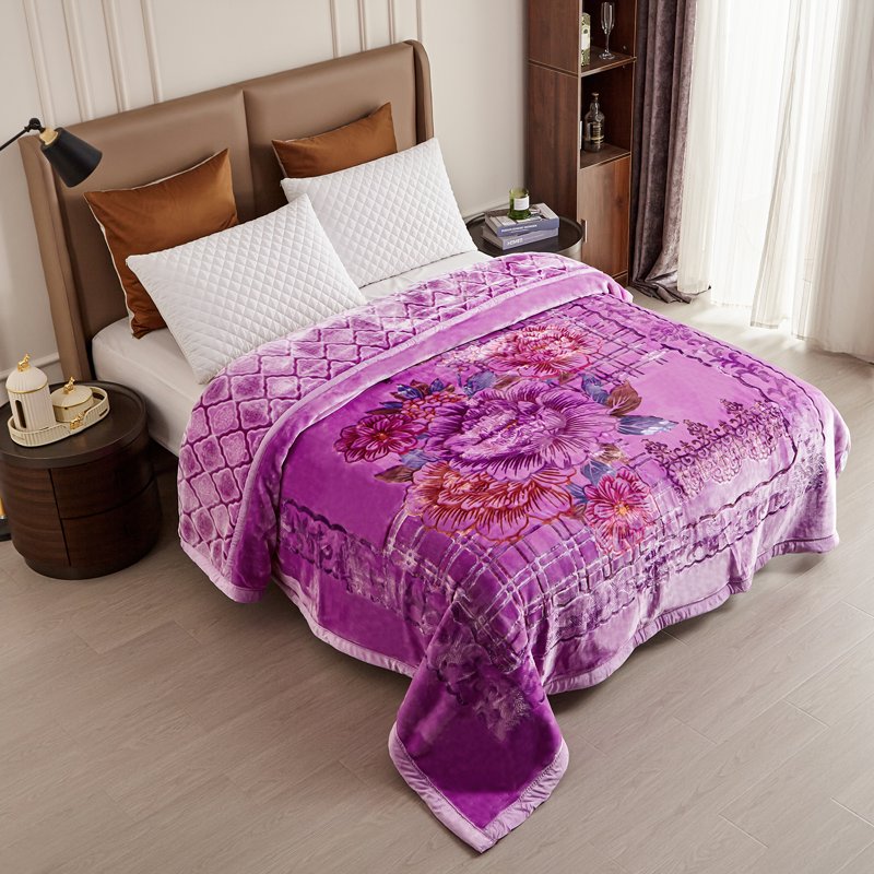 King Size Purple Mink Fleece Blanket 10.5lbs Heavy Warm Bedspread 87x94