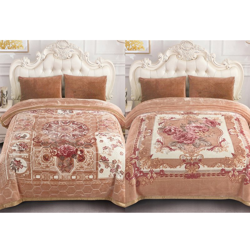 Beige Floral King Size Fleece Blanket 10Lbs Heavyweight Bed Throw