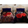 King Size Faux Mink Fleece Blanket - Heavy 10lbs Plush Bed Throw - Purple Black-Red Floral