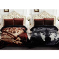 King Size Faux Mink Fleece Blanket 10lbs Heavy Wolf Design – Black & Brown