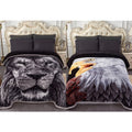 King Size Faux Mink Fleece Blanket with Lion Eagle Variation, 85x93 Inches, 10lbs