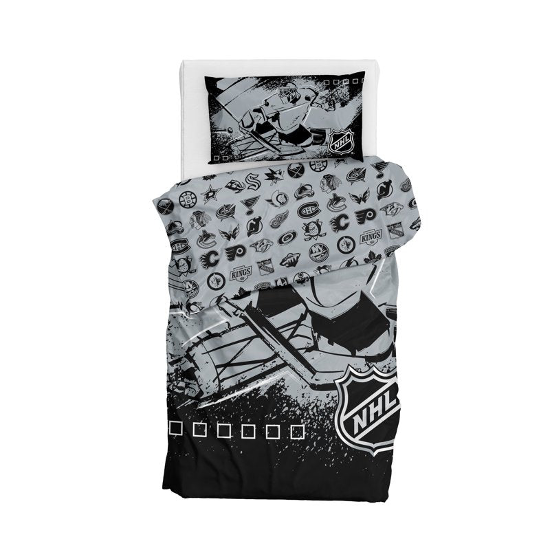 NHL Multi Team Puck Stop Twin/Full Comforter Set with Pillowcase - Variation of THIS listing