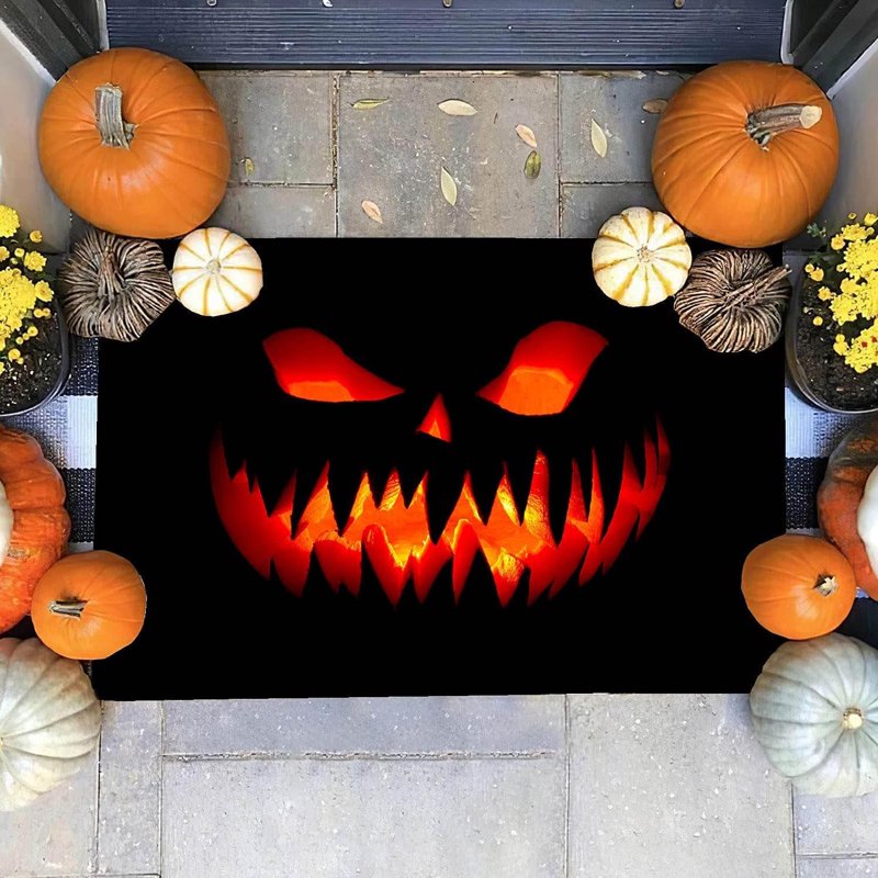 Halloween Welcome Doormat with Pumpkin Design - Non-Slip Indoor Outdoor Mat 19.7x31.5 Inches
