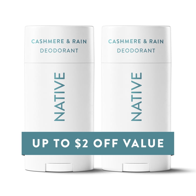 Natural Deodorant Stick, Cashmere & Rain Scent, 2.3 oz Twin Pack