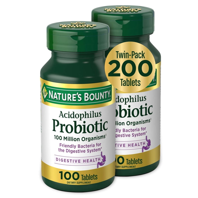 Probiotic Acidophilus Tablets - Digestive Health Supplement, 100 Count, 2 Pack