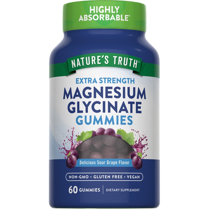 Magnesium Glycinate Gummies - 60 Count Sour Grape Flavor - Vegan & Non-GMO