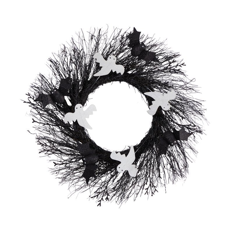 Halloween Ghost and Bats Wreath - 22 Inch Artificial Fall Decor