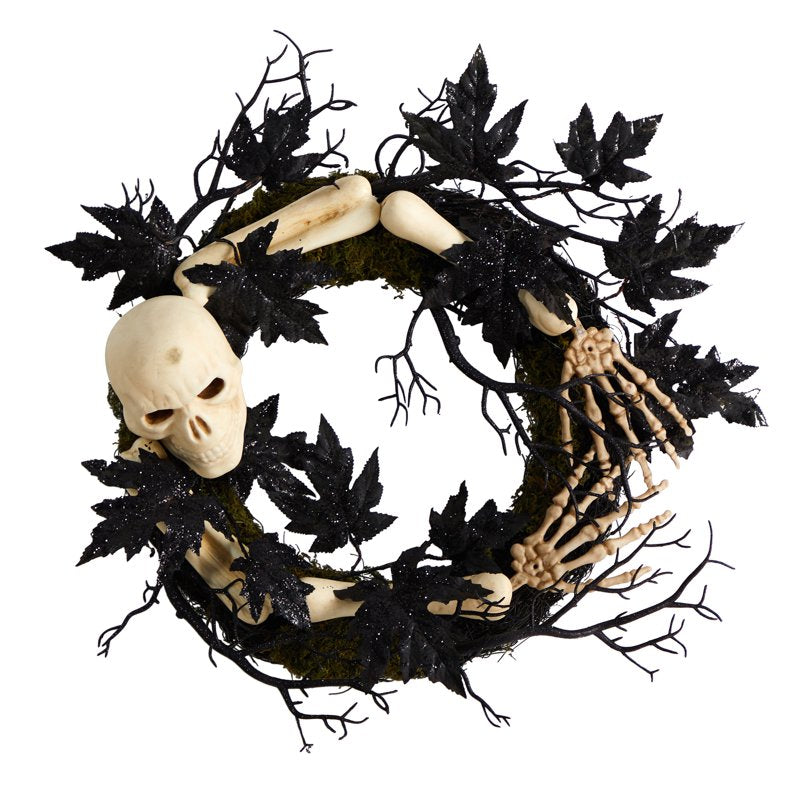 Halloween Skull and Bones Wreath - 24 Inch Artificial Decor for Door or Wall