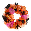 Halloween Spider Mesh Wreath - 26 Inch Orange Decor for Door or Wall
