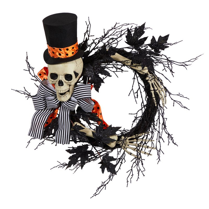 Halloween Skeleton Wreath - 26 Inch Spooky Decorative Door and Wall Hanging