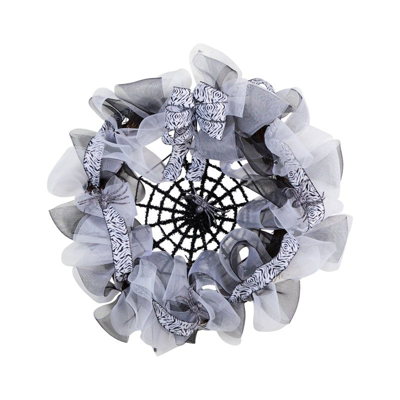 Halloween Spider Web Mesh Wreath 26 Inch Decorative Door Wall Decor