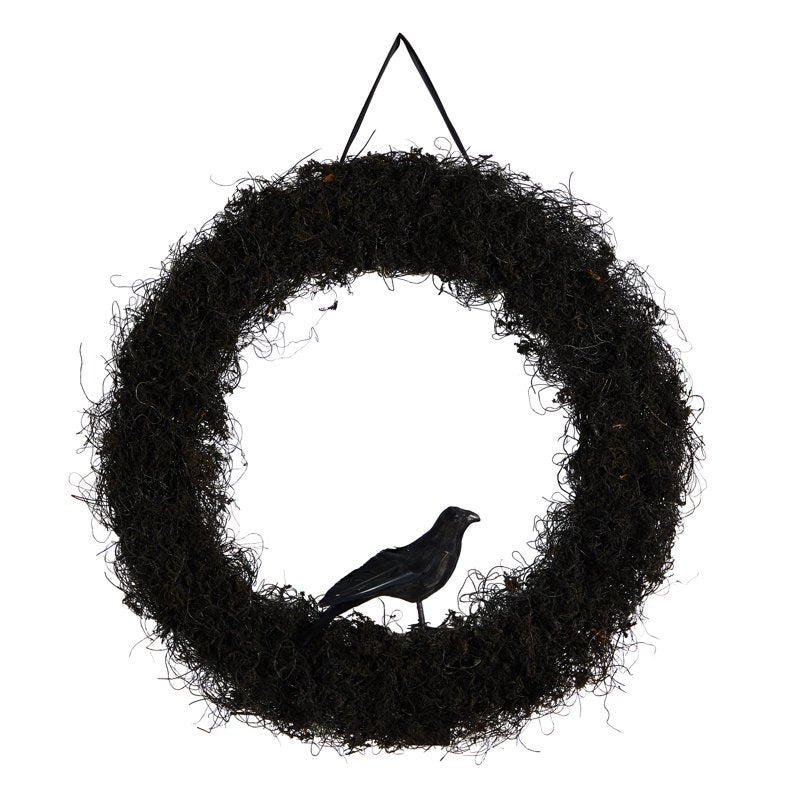 Halloween Black Raven Twig Wreath - 30 Inch Artificial Decor for Indoor Use