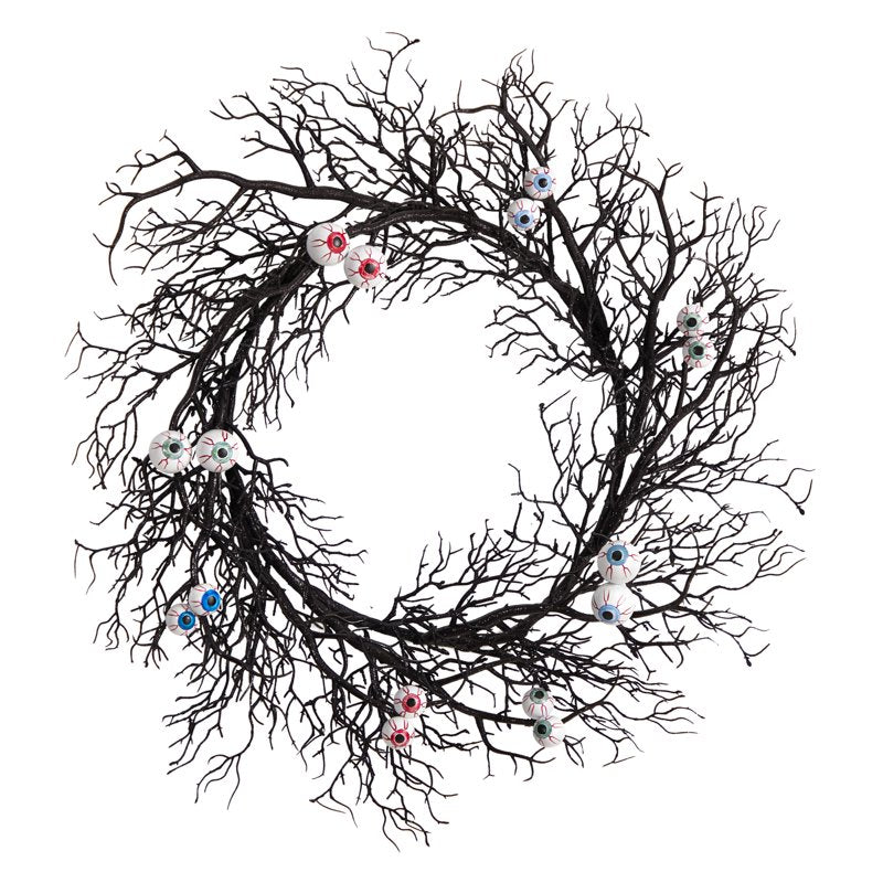 Halloween Eyeballs Wreath - 30 Inch Spooky Twig Decor for Door or Wall