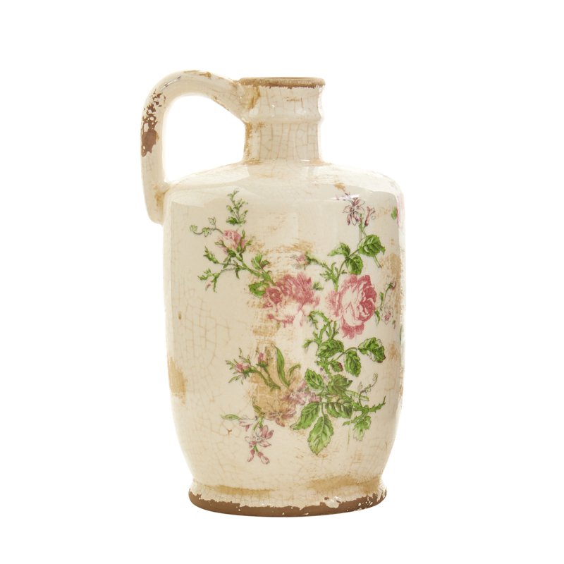 10-Inch Tuscan Ceramic Floral Print Pitcher - Indoor Decor
