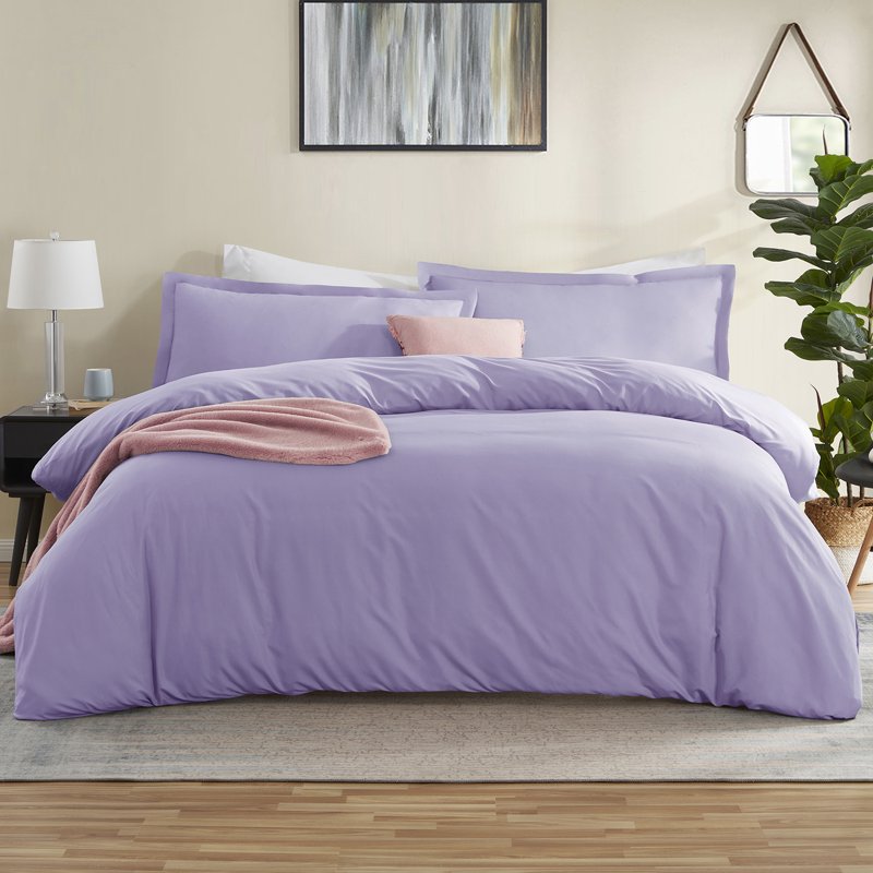 King Duvet Cover Set with Pillow Shams - Lavender Microfiber Luxury Bedding