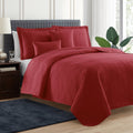 Queen Burgundy Red Quilt Set with Pillow Shams & Euro Shams - Ellipse Weave Microfiber