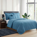 Nestl King Quilt Set - Blue Heaven Grid Weave Microfiber Bedspread Coverlet