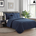 Queen Navy Microfiber Quilt Set with Diamond Weave Pattern - Lightweight & Soft