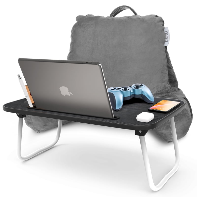 Nestl Shredded Memory Foam Reading Pillow with Lap Desk & Arms - Standard Gray