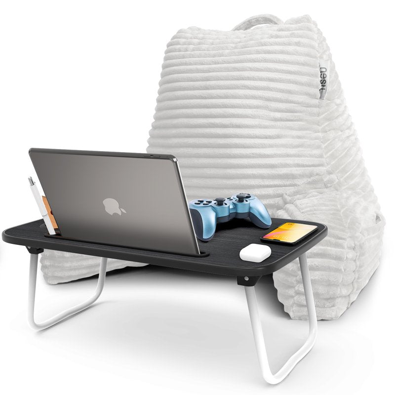 Nestl Medium White Reading Pillow with Portable Lap Desk & Arms - M