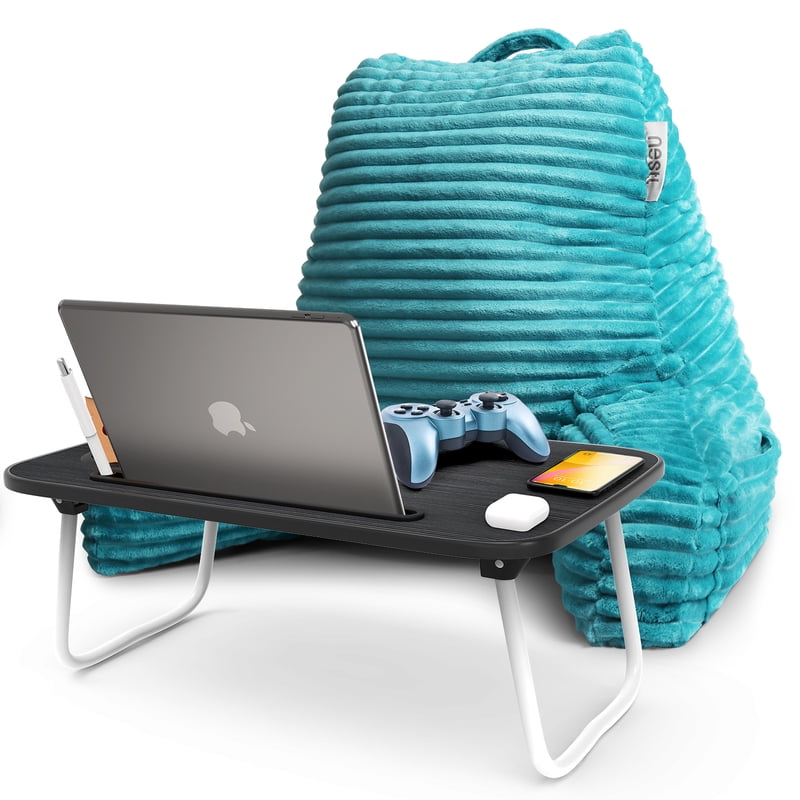 Blue Nestl Reading Pillow with Portable Lap Desk Stand - Medium, Striped Back Support