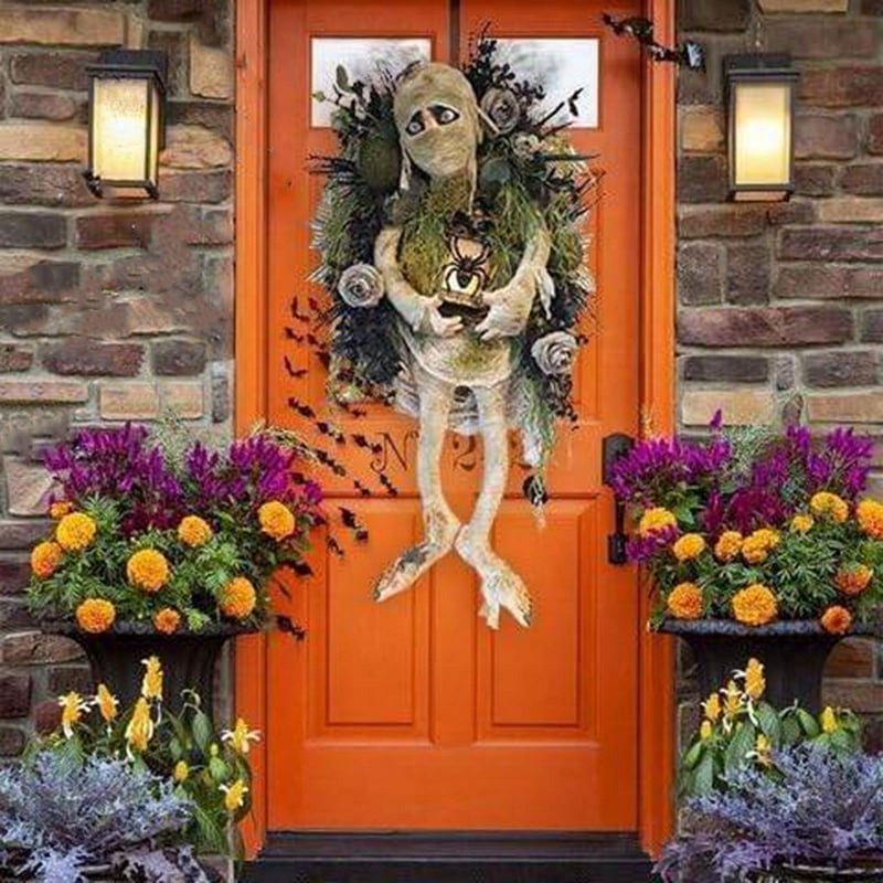 Halloween Mummy Wreath for Front Door Indoor Outdoor Decor - Spooky Fall Gift