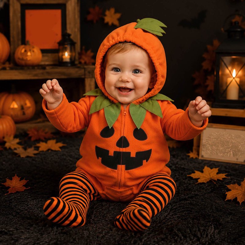 Newborn Baby Halloween Costume A212 Orange 18-24 Months - Funny Pumpkin Romper & Striped Pants Set Trick or Treat Clothes