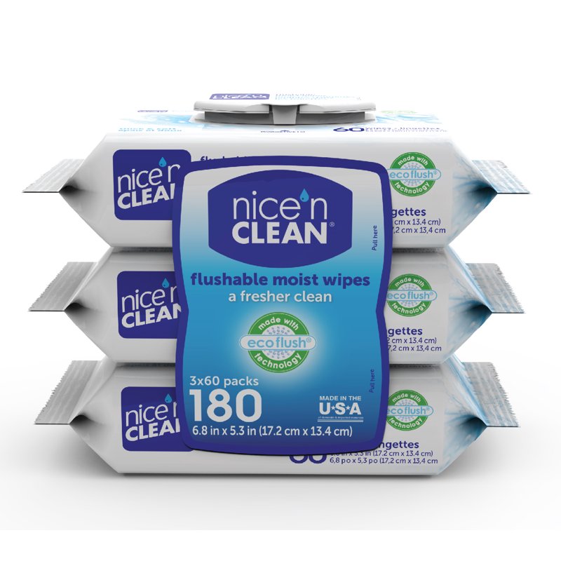 Flushable Wet Wipes, Plant-Based Septic Safe Bathroom Wipes, 180 Count