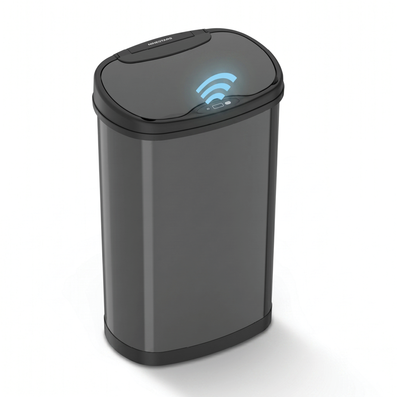 Automatic Kitchen Trash Can - 13.2 Gallon Stainless Steel, Motion Sensor, Soft Close Lid - Black