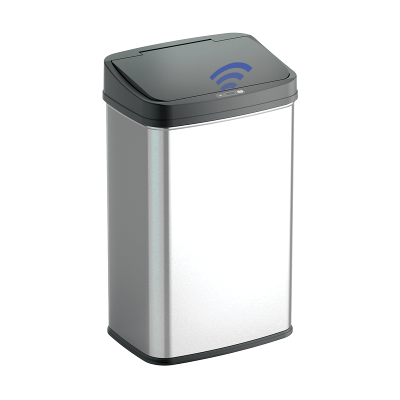 Automatic Kitchen Trash Can - 13.2 Gallon Stainless Steel Bin with Motion Sensor & Soft Close Lid - Black Stainless Steel