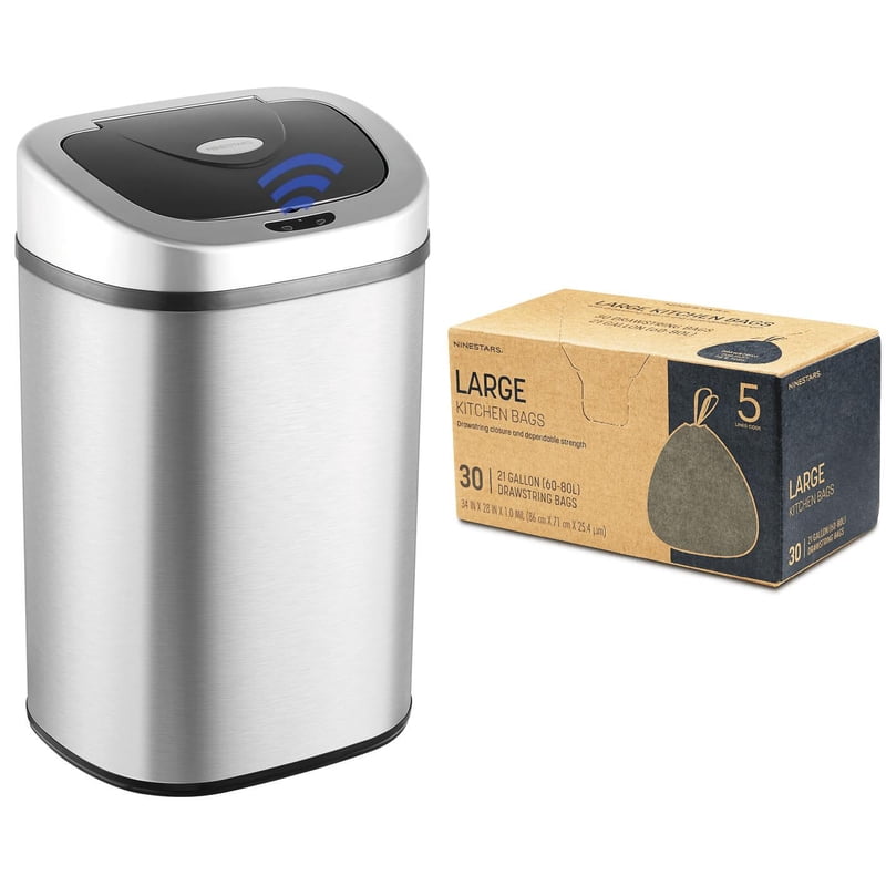 21 Gallon Motion Sensor Trash Can with Trash Bags - Silver