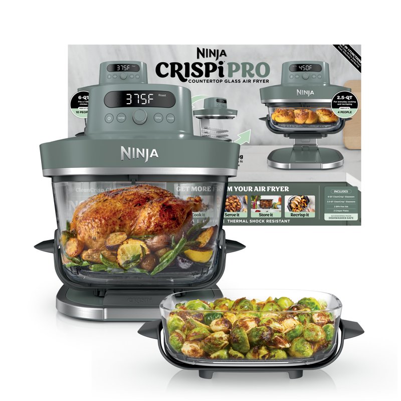 Glass Air Fryer 6-in-1 Countertop Cooking System - 6-Qt and 2.5-Qt Capacity